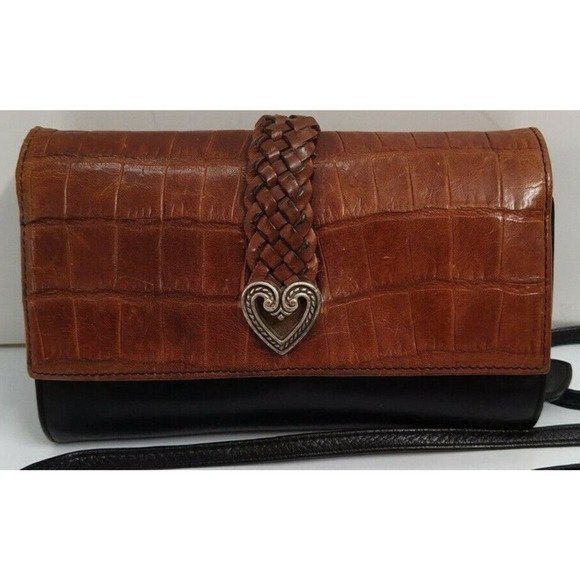 Brighton Burgundy Leather Crocodile Embossed Pockets Credit Card Crossbody Bag - Picture 7 of 13